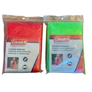 Coleman Hooded Ponchos NOS Set of 2 Red Green Universal Size 50.5x40 in. Outdoor